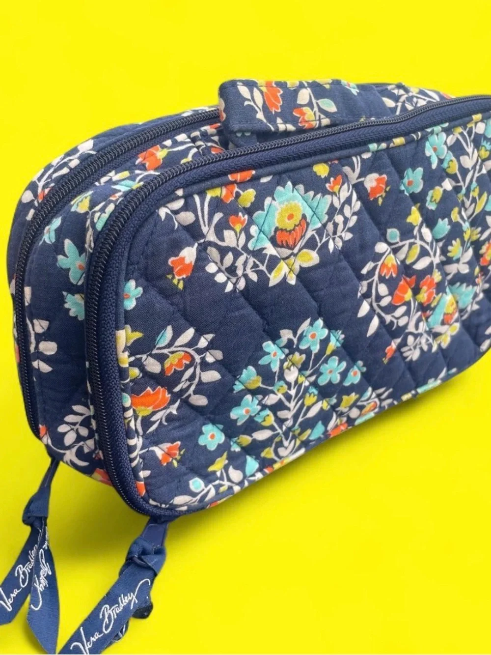 Vera Bradley Chandelier Floral Navy Double Zip Cosmetic Case